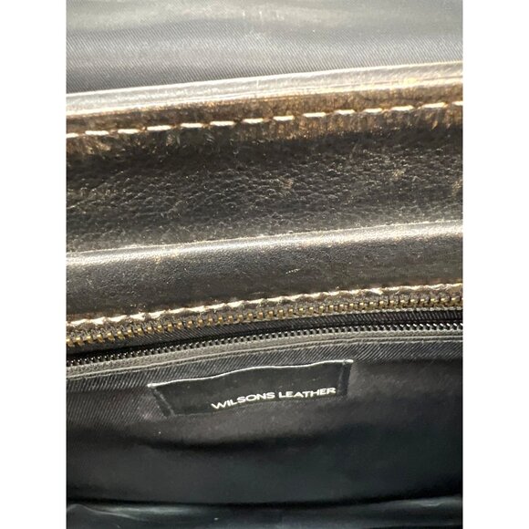 Vtg Wilson Leather Briefcase With Dual Front Buckle Pockets & Adjustable Strap - Picture 8 of 8